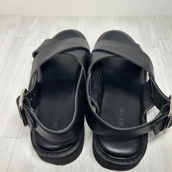 Kuero Platform Cross Strap Sandals Size L Black - Picture 3 of 5